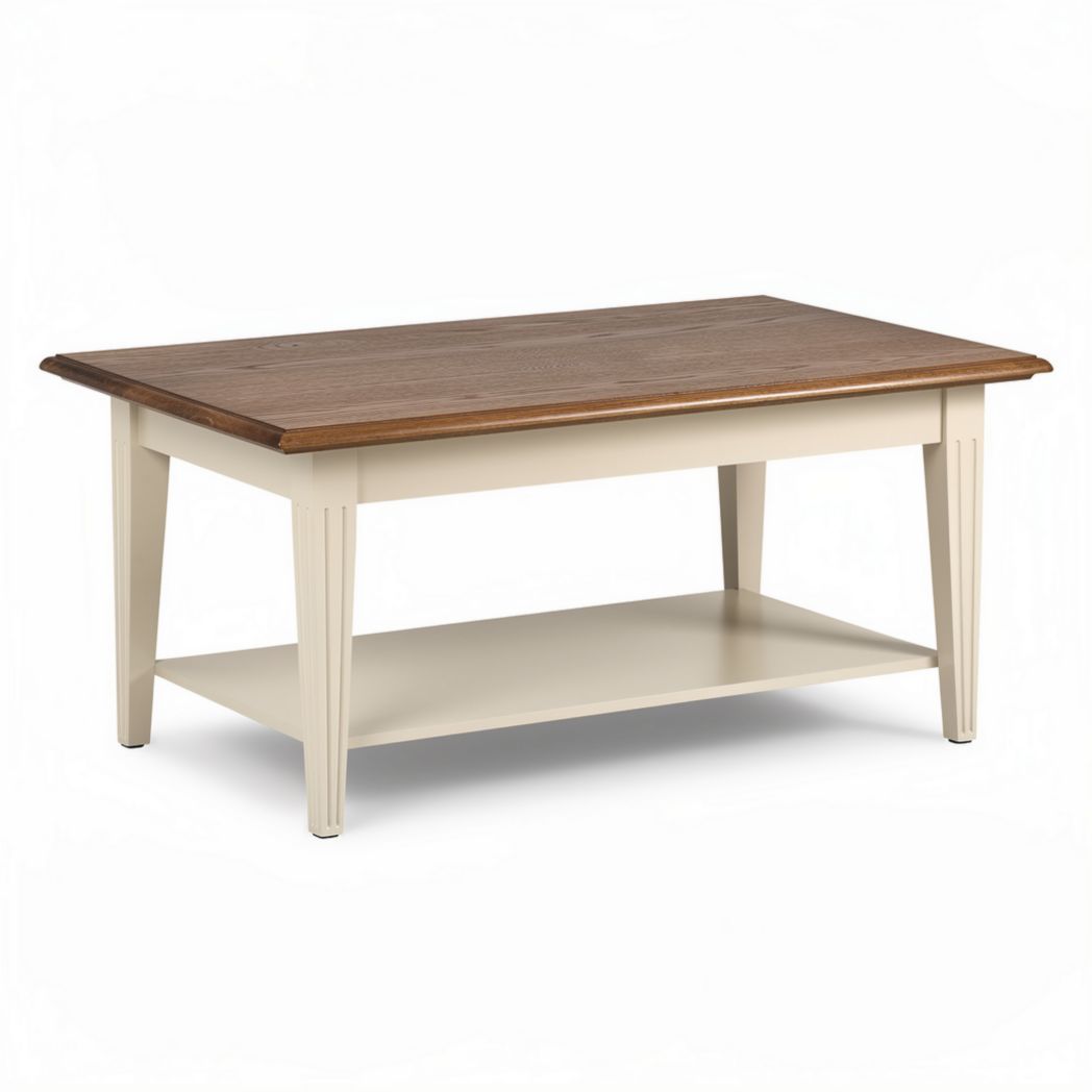Wooden coffee table with a storage shelf in cream and natural wood finish 120 x 60 x 45cm