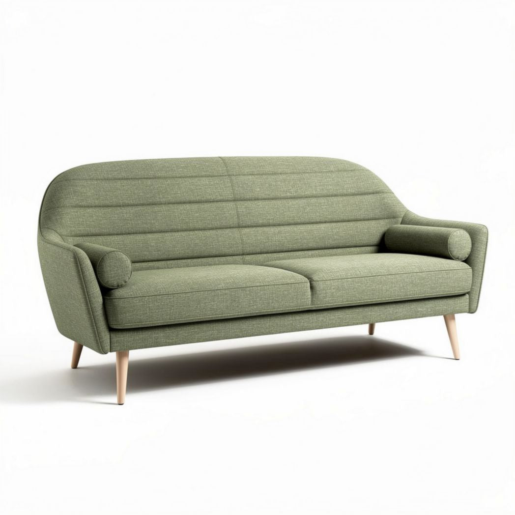 Green fabric three-seater sofa with wooden legs 180 x 85 x 75cm