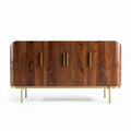 Geometric pattern wooden sideboard with gold accents and storage cabinets