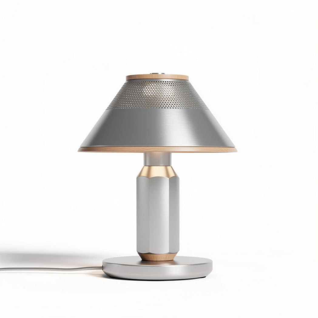 Metal table lamp with conical shade and silver finish 20 x 20 x 30cm