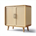 Wooden cabinet with ribbed doors and tapered legs 60 x 40 x 85cm beige