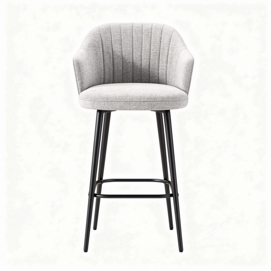 Upholstered bar stool in light gray fabric with black metal legs 50 x 50 x 100cm