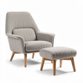 Mid-century modern accent chair with ottoman in light grey fabric 80 x 70 x 90cm